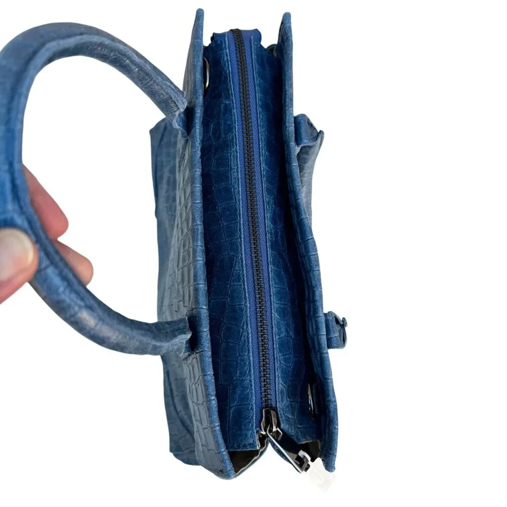 Borse in Pelle Italy Blue Croc Embossed‎ Genuine Leather Satchel Crossbody Bag